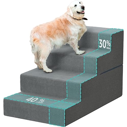 YENING Large Dog Stairs for High Beds - 24 Inches Tall Extra Wide Pet Steps for Large Dogs to Get on Bed 4 Deep Step for Couch