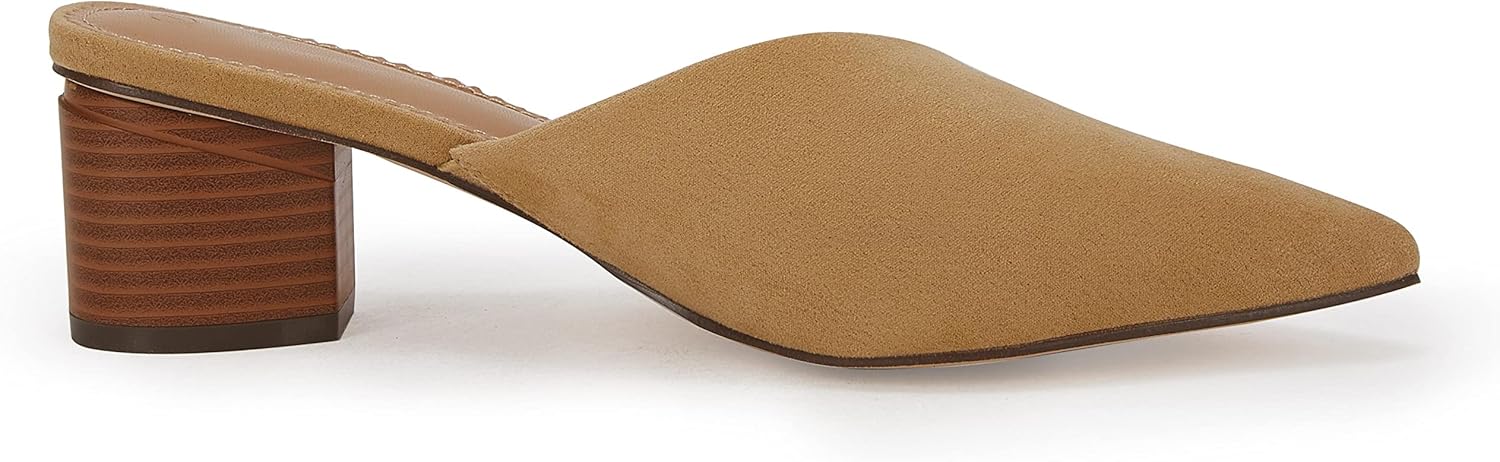 Coutgo Womens Pointed Toe V Cut Mules Chunky Block Heels Slip On Clogs Fashion Office Slides Shoes - Image 4