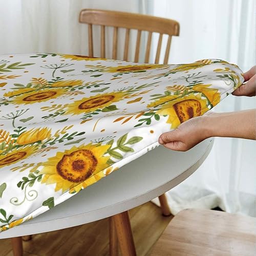 Vista 47 de Delerain Mantel redondo ajustable de hortensia azul, mantel redondo impermeable con borde elástico, lavable, para interiores y exteriores, se adapta