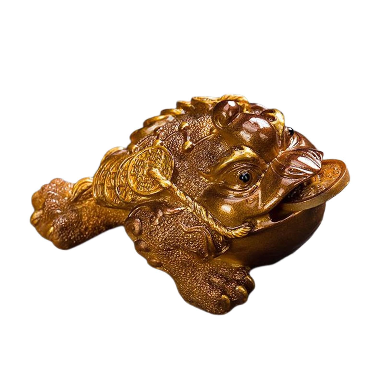 PIXZCSA Realistic Feng Shui Money Frog Statue Tea Pet Ornament For Prosperity Tea Pet Ornament Adopts Feng Shui Money Frog, Gold