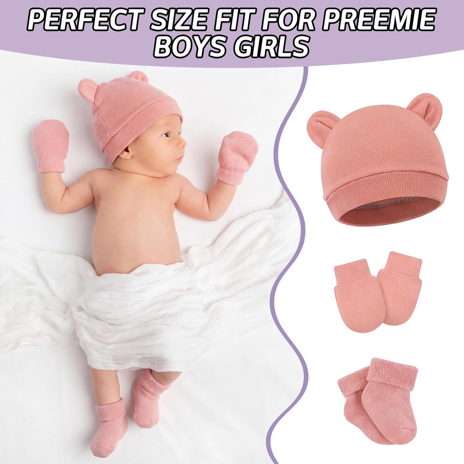 Geyoga 8 Pack Preemie Hats Mittens and Socks Set for Premature Baby Boys Girls Nicu Newborn Gifts Essentials