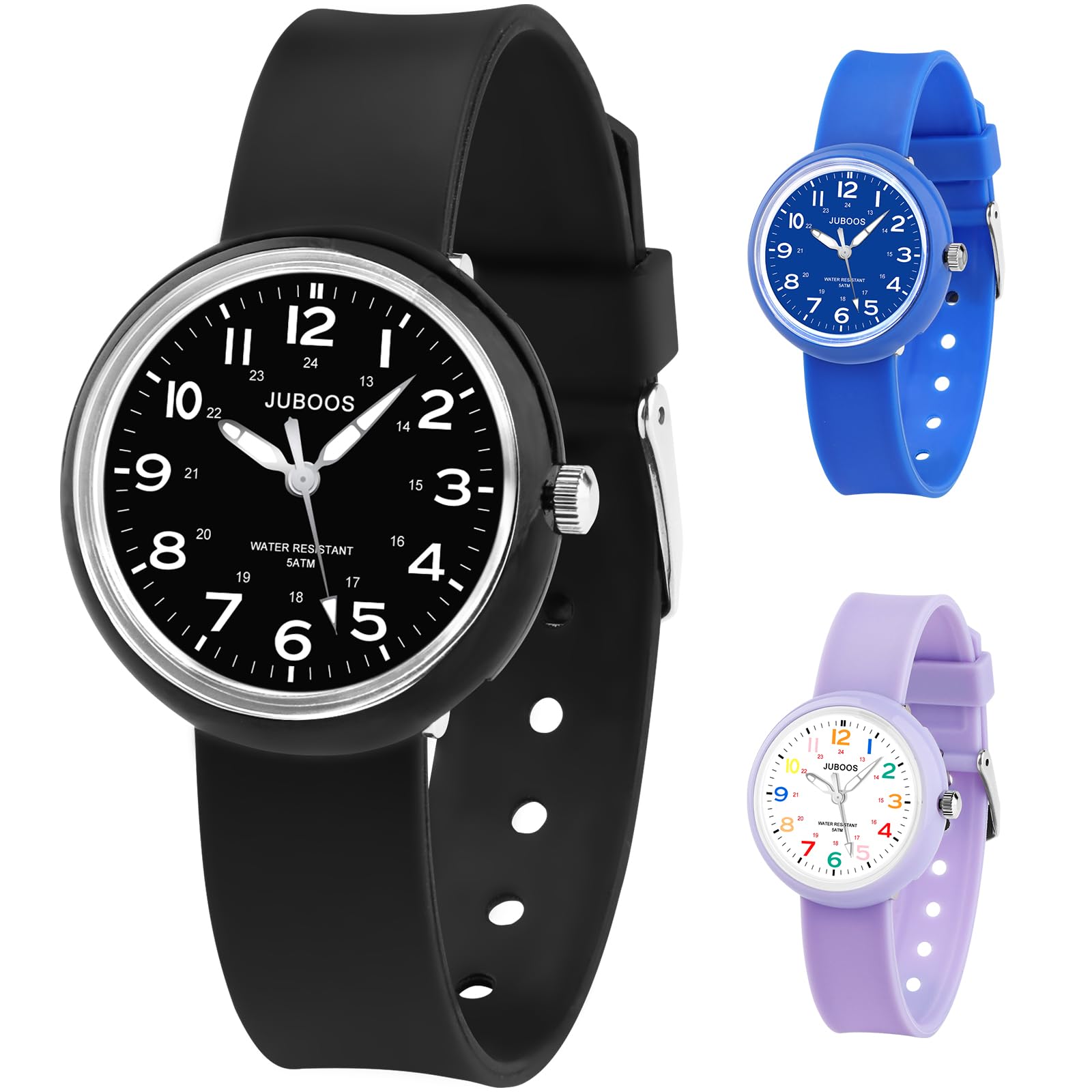 Juboos Kids Analog Watches for Boys and Girls 50M Waterproof Children Learning Time Analog Wrist Watches with Soft Band Children Watch Easy to Read for Ages Kids 3-12