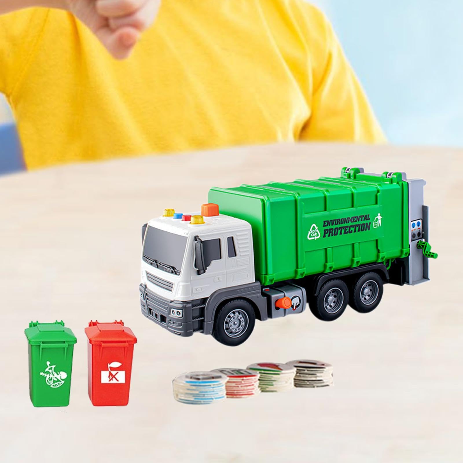 Spielzeug Müllwagen, Robustes Lernfahrzeug mit Kippfunktion Und Interaktiven Karten, Geeignet für Kinder, Geschenk Und Unterhaltung, Grün