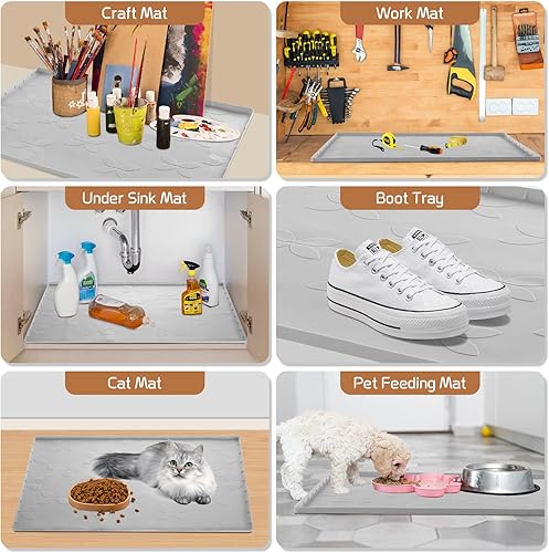 Miniatura 6 de Tapete para debajo del fregadero, para debajo del fregadero, impermeable, 34 x 22 pulgadas, tapete de silicona para debajo del fregadero de la