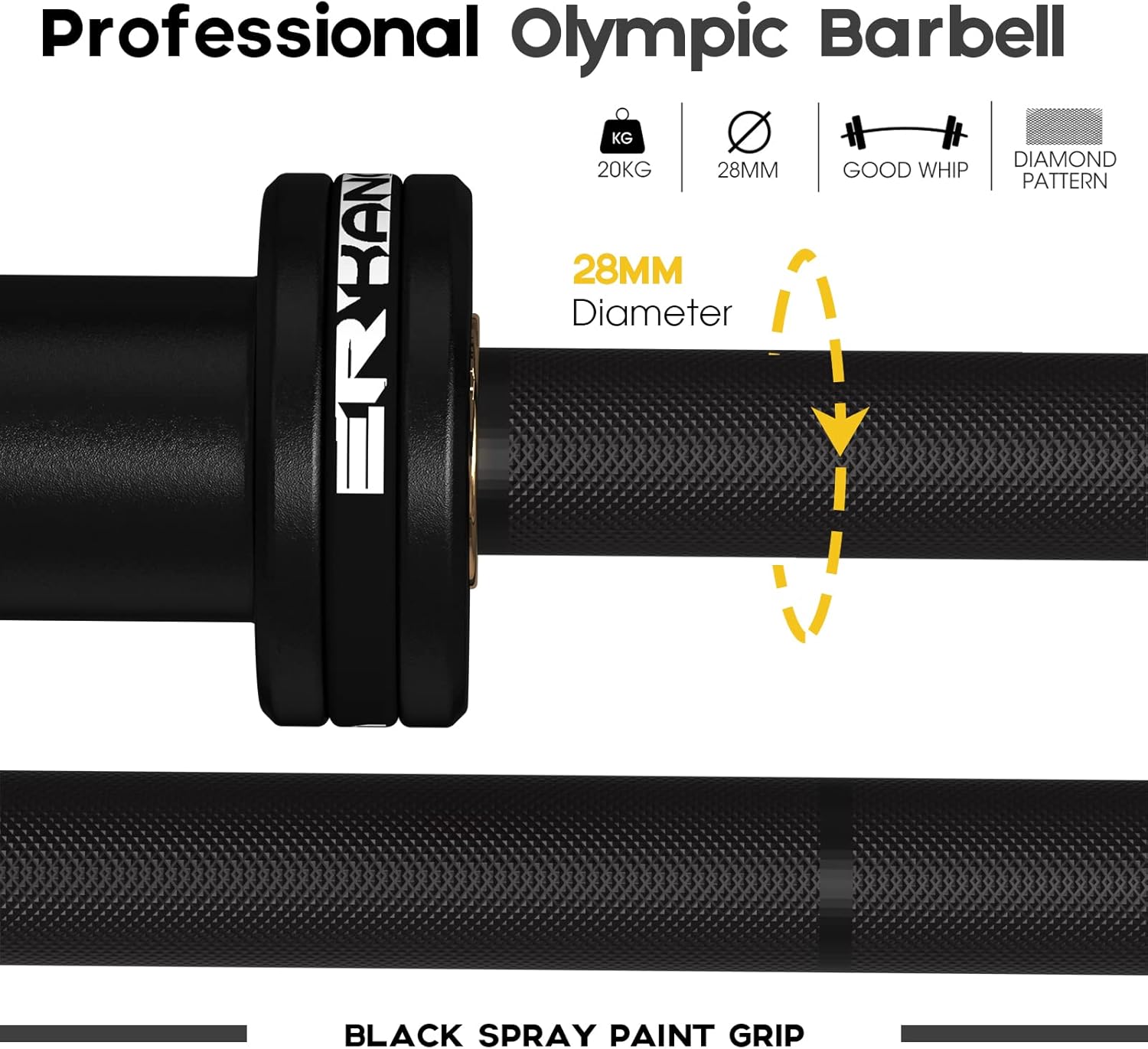 ER KANG 7FT Olympic Barbell Bar, 1500LB Weight Bar with Brass Bushings