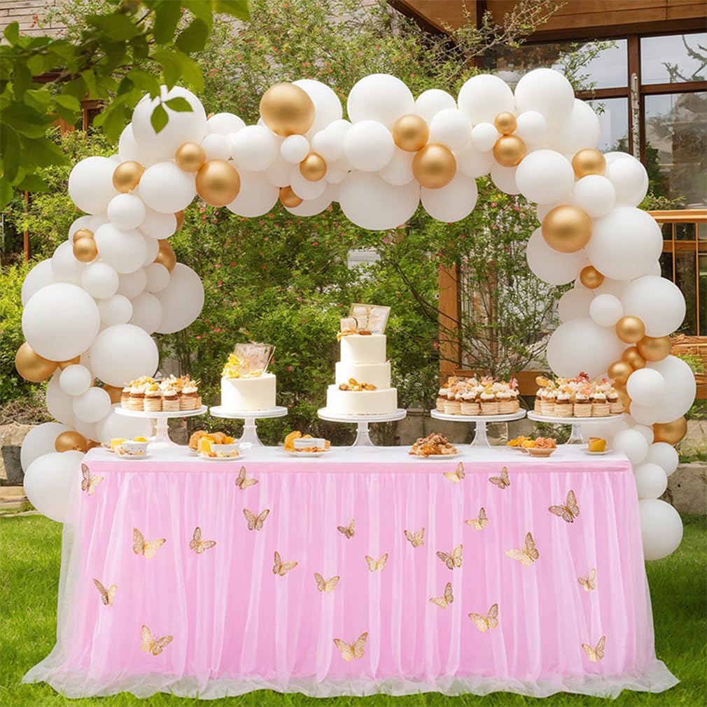 Gonna Da Tavolo In Tulle Con Farfalla - Perfetta Per Matrimoni, Feste E Banchetti - 275x77 Cm - Foto 6