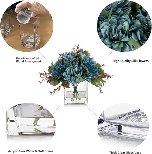 Miniatura 5 de ENOVA FLORAL Arreglos florales de margaritas artificiales mixtas con jarrón, centros de mesa para comedor, margarita de seda en jarrón de vidrio con