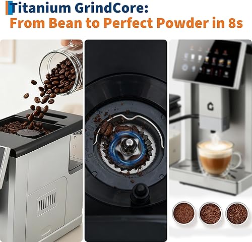 Miniatura 5 de Cafetera espresso de 3 generación con espumador de leche, cafetera y molinillo extraíbles, grosor y sabor ajustables, control de volumen de café y