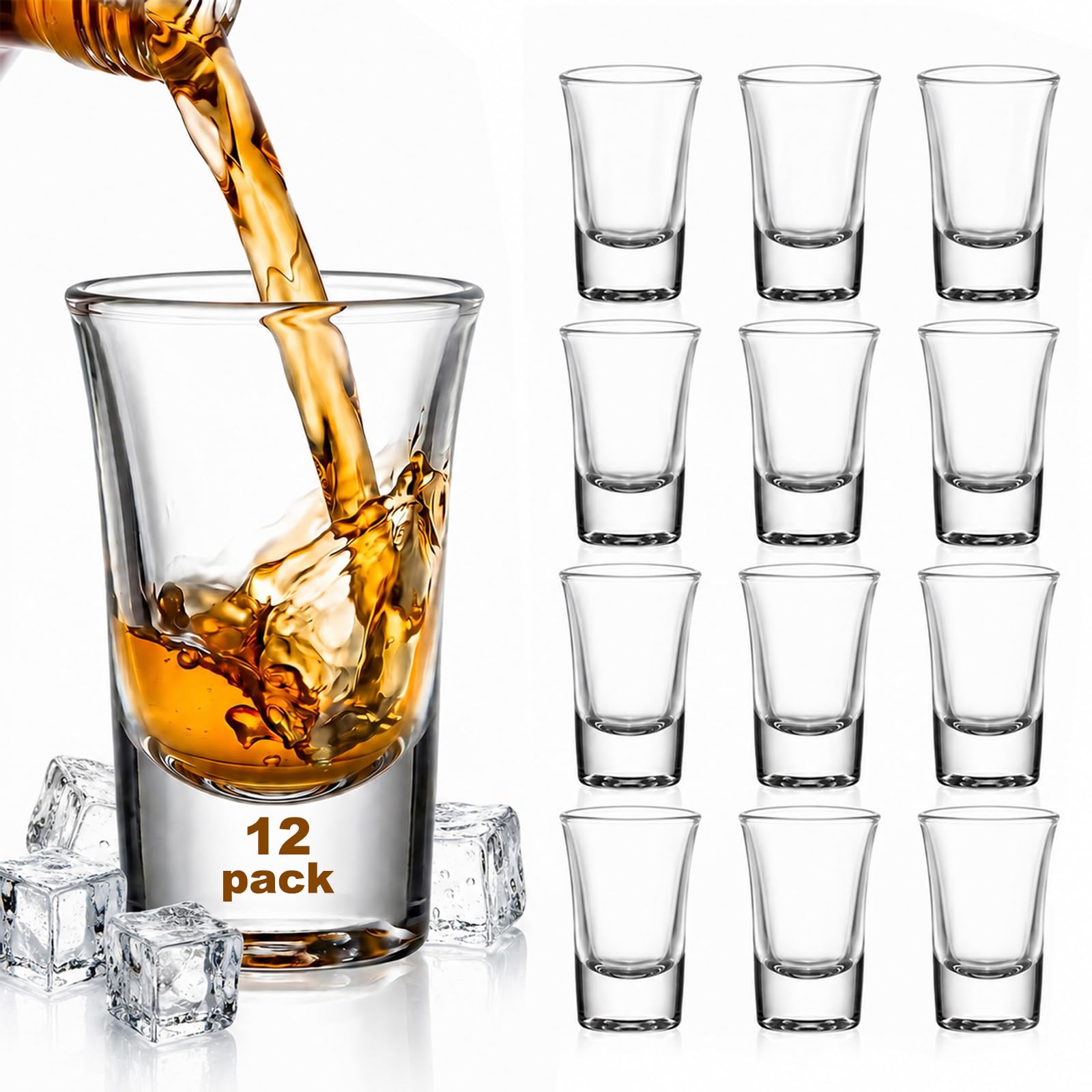 Ruckae 12 Pack 1oz Shot Glasses Set,Clear Shot Glass bulk with Heavy Base