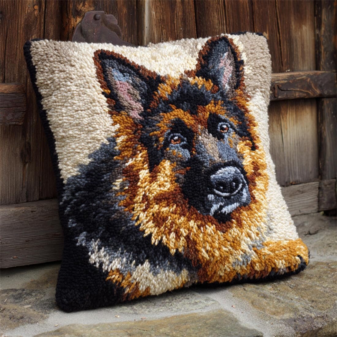 Kitquiver I Animal Latch Hook Kits For Adults Cartoon German Shepherd Crochet Needlework Crafts With Latch Hook Tool For Adults Diy Handmade Home Cushion Kits Decor 17X17in
