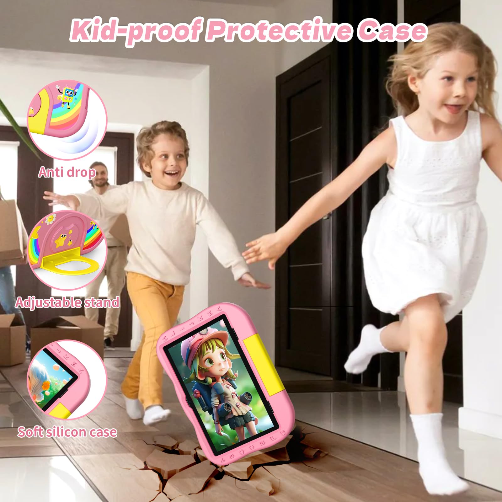 Tablet per bambini 10 pollici Android 14 tablet per bambini con octa-core, 6000 mAh, 10GB RAM + 64GB ROM, doppia fotocamera, WiFi, BT5.2, controllo parentale, bambini Tablet di apprendimento bambini
