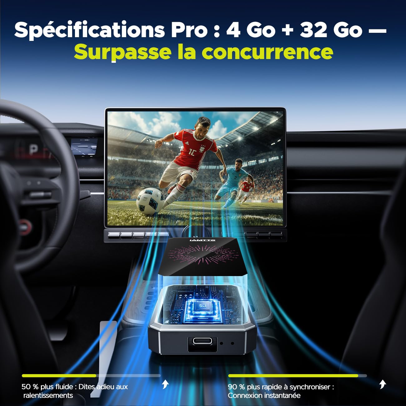 LAMTTO Adaptateur CarPlay sans Fil, AI Box Android avec Google Play Store, Gemini AI, CarPlay & Android Auto sans Fil, HDMI, AirPlay, Lecture USB, WiFi Double Bande, Bluetooth, OTA