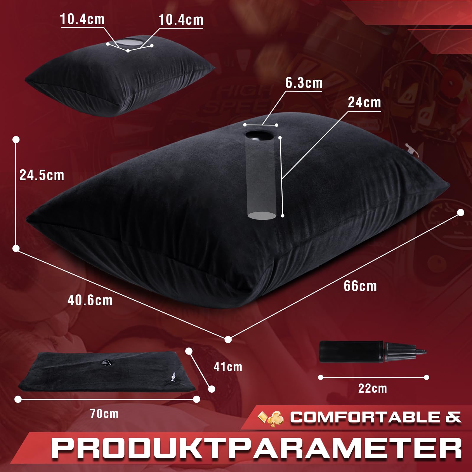 Cuscino Posizione Sessuale con Supporto per Dildo, Rampa Gonfiabile per Cuscino Sessuale per Supporto di Posizione Più Profondo, Cuscino da Viaggio Portatile per Adulti Coppie Donne Uomini