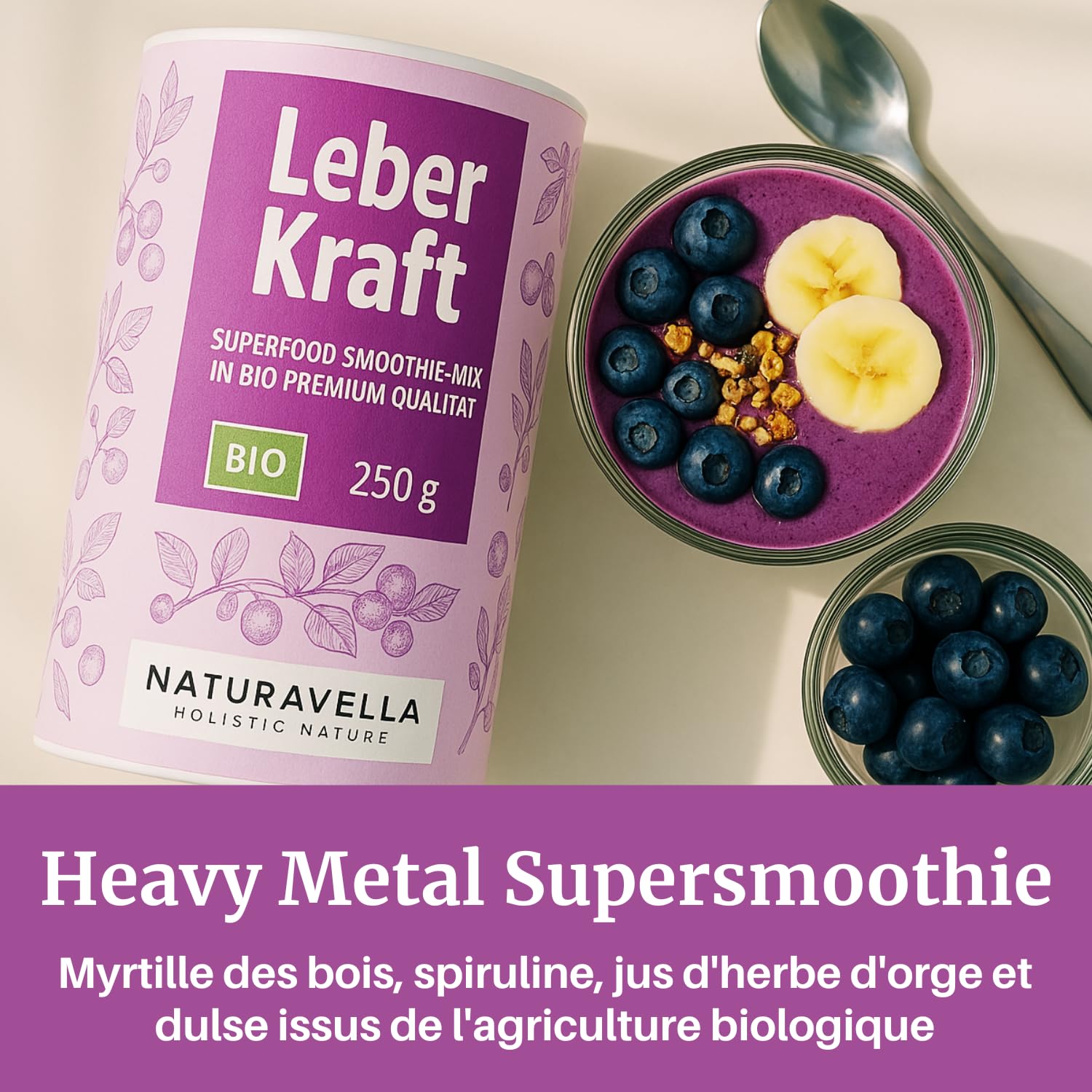 Dr Haider's LeberKraft® Mélange pour smoothie aux superaliments Heavy Metal Bio Premium | Recette originale selon Anthony William (Méd. Médium) - végan, testé en laboratoire, 250 g