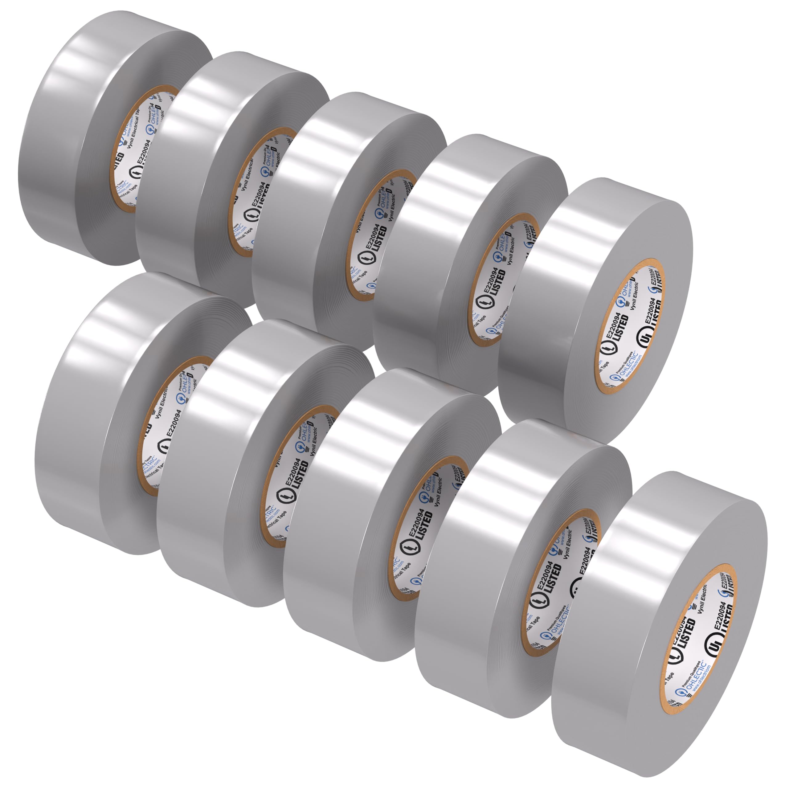 OhLectric Cinta eléctrica de vinilo de grado profesional – 7 Mil de grosor, resistente, ignífuga, resistente al calor, 3/4 pulgadas x 60 pies – UL, lista CSA (paquete de 10) (gris)