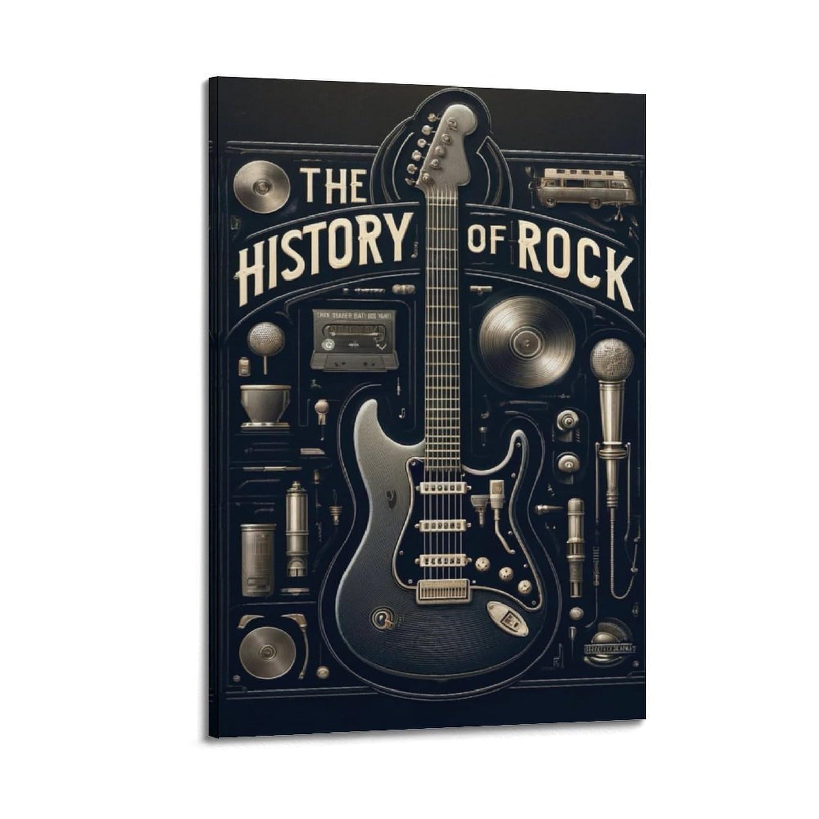OKNGB Poster vintage rock in vinile con chitarra musicassetta, poster decorativo da parete su tela, poster decorativo per camera da letto, poster decorativo per camera da letto, 40 x 60 cm