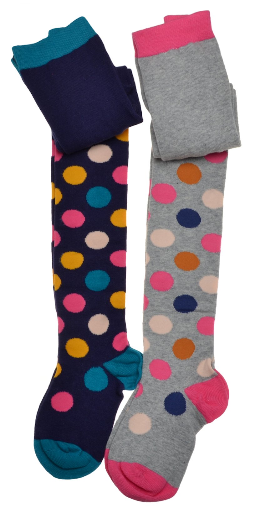 Wb Socks Girls Blue 2 Pairs Of Spotty Tights - Cotton - Variety Of Sizes