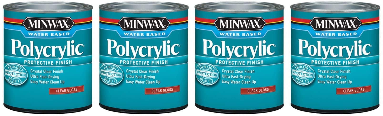 Minwax 65555444 Polycrylic Protective Finish Water Based, Quart, Gloss - 4 Pack