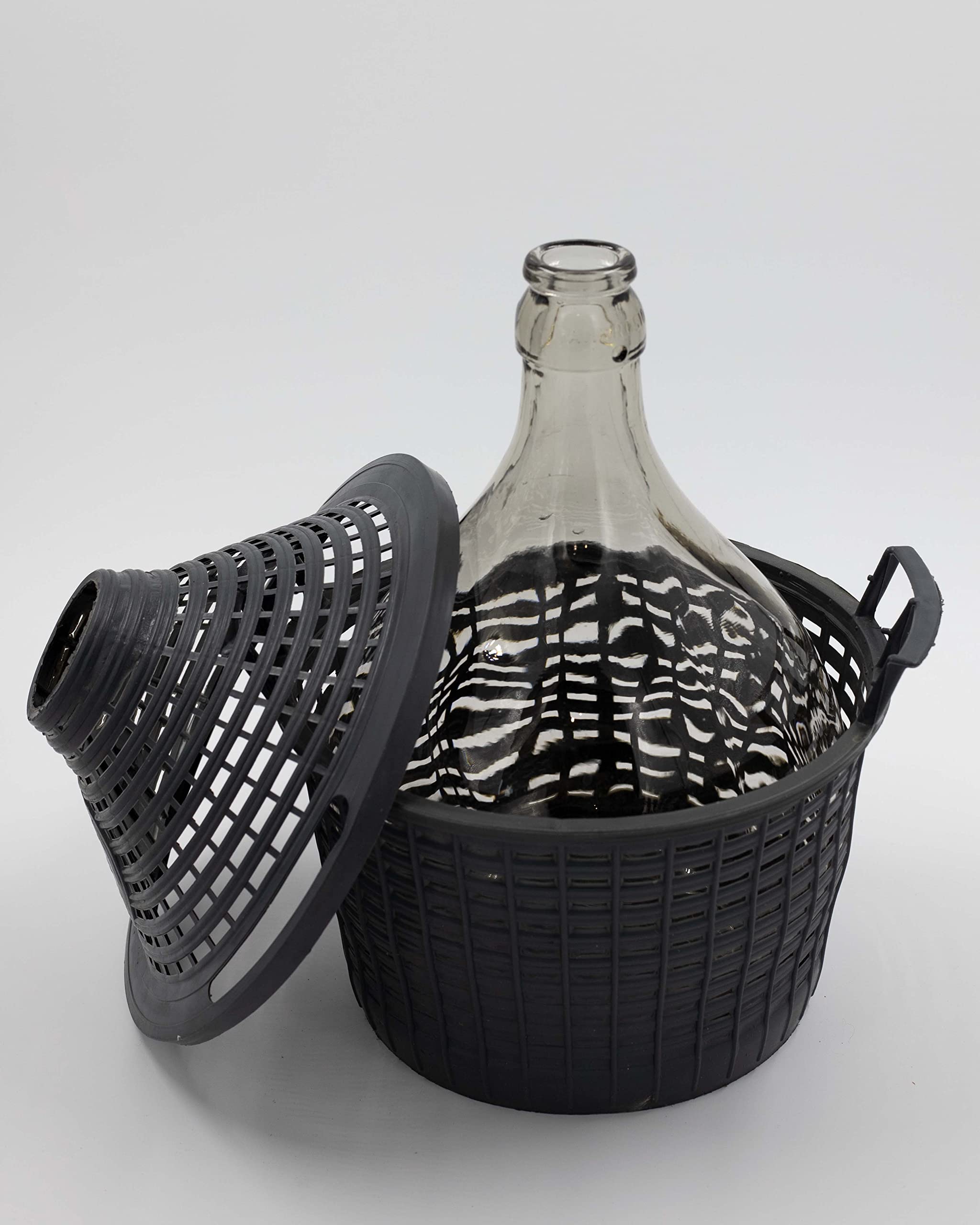 Dame Jeanne en Verre - Bonbonne de Fermentation 10 L avec Panier en Plastique, Bouchon en Caoutchouc et Barboteur - Ballon à Vin, Bière, Kombucha - Col Étroit Hermétique