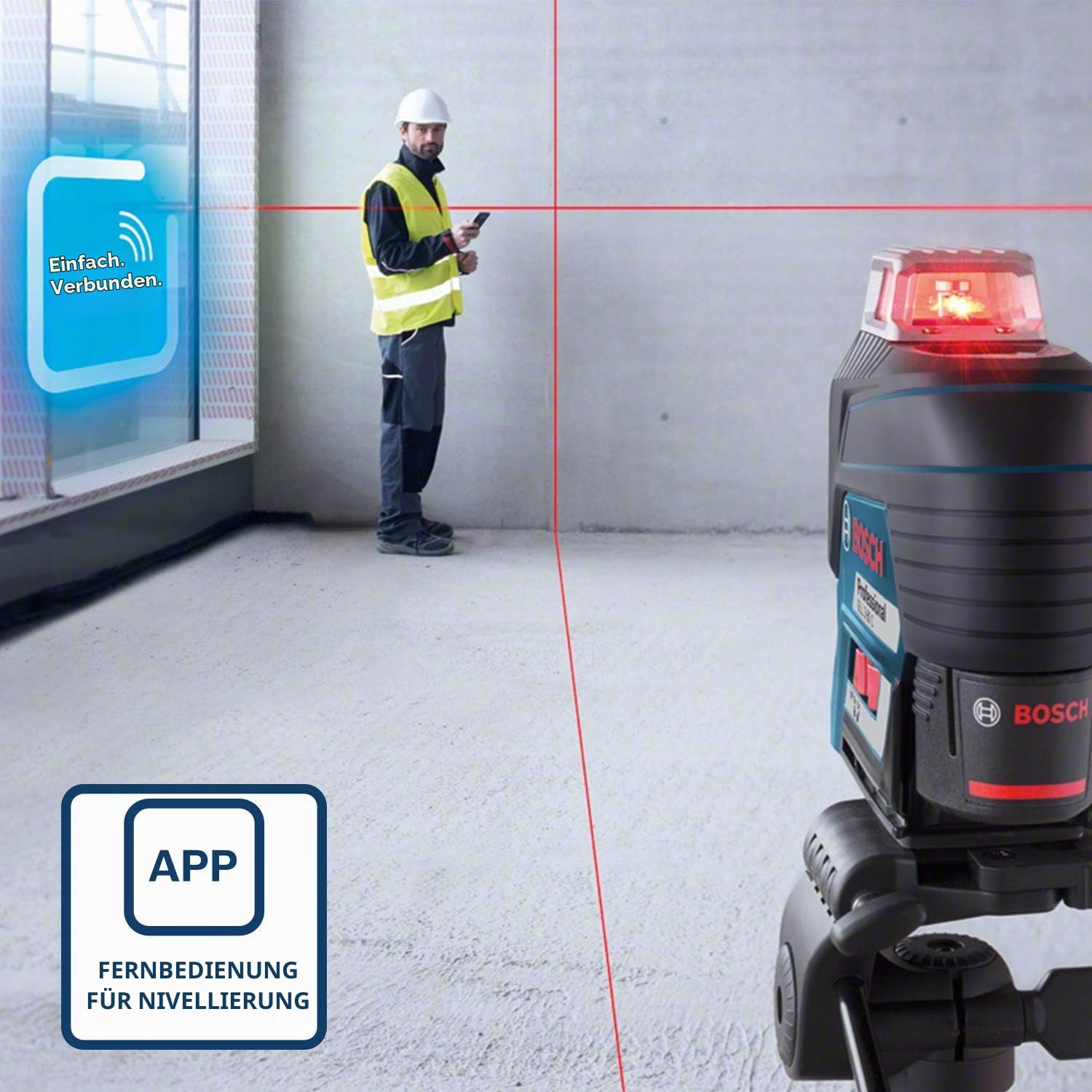 Bosch Professional 12V System Linienlaser GLL 3-80 C (1x Akku 12V, Universalhalterung BM 1, m. App-Funktion, roter Laser, Innenbereich, max. Arbeitsbereich: 30 m, Tasche, in L-BOXX)