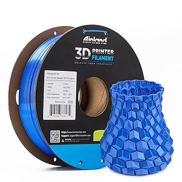 Inland Shiny Silk Blue 1.75mm PLA 3D Printer Filament - Dimensional Accuracy +/- 0.05 mm - 1 kg Spool (2.2 lbs), 1.75 mm Fits Most FDM/FFF Printers Clog Free Colorful Filaments