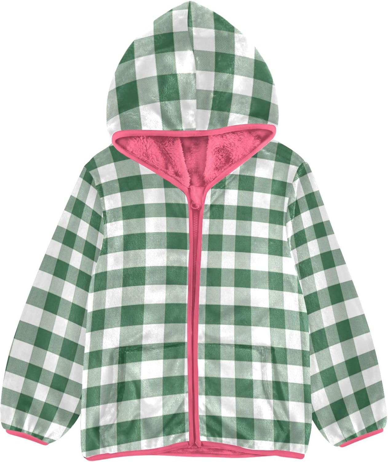 Green Plaid Fleece Jacket Toddler Girl Children Winter Coat Baby Girls Clothes 3T