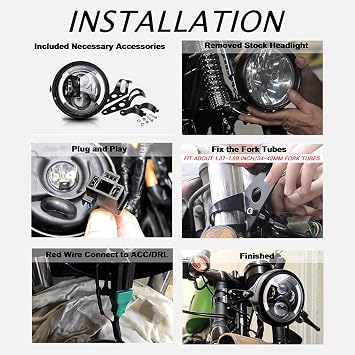 7 Inch Round LED Motorcycle Headlight with Housing Bucket Amber Turn Signal Lights & White DRL Angle Eyes for H-arley Yamaha Kawasaki Honda Street Bike Front Headlamp