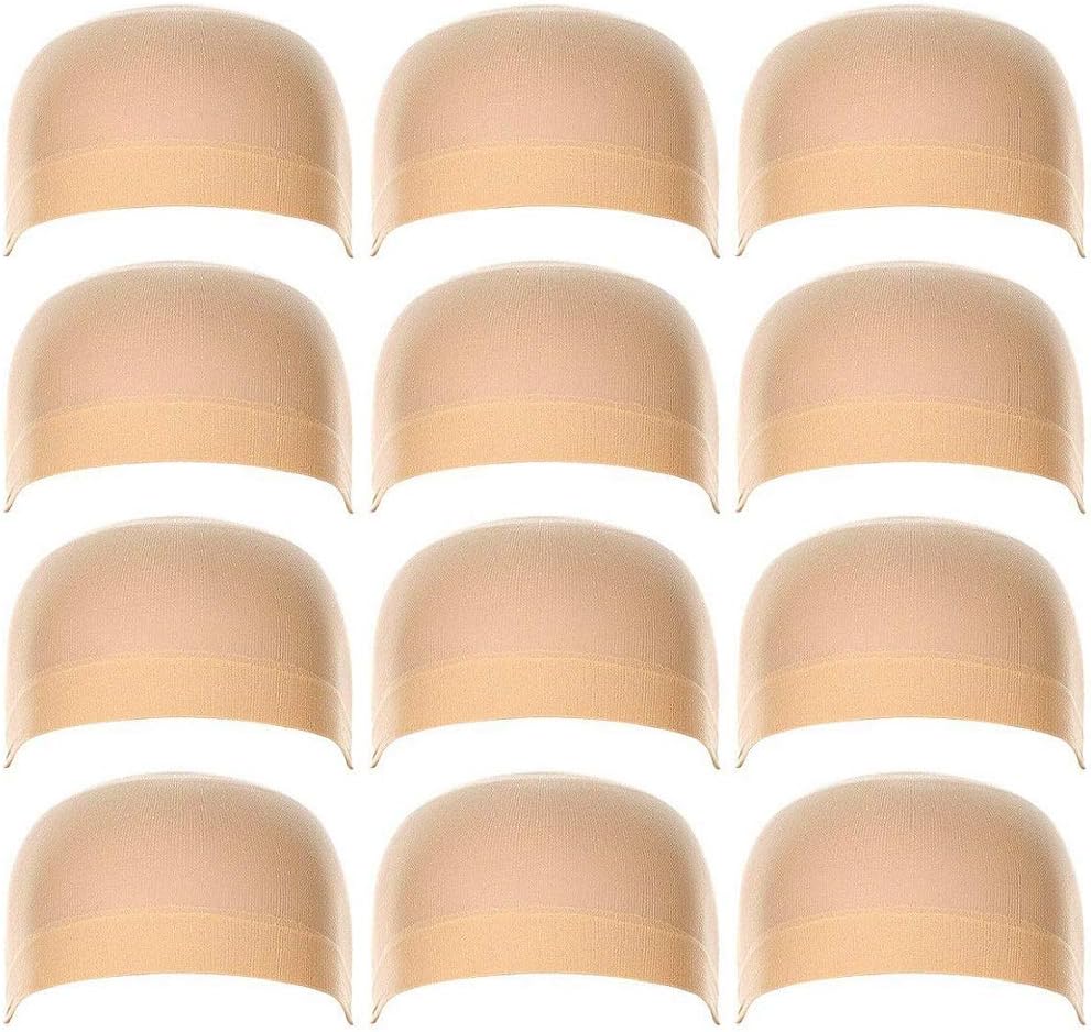 12 Pack Wig Cap Nylon Stocking Wig Caps for Women Beige