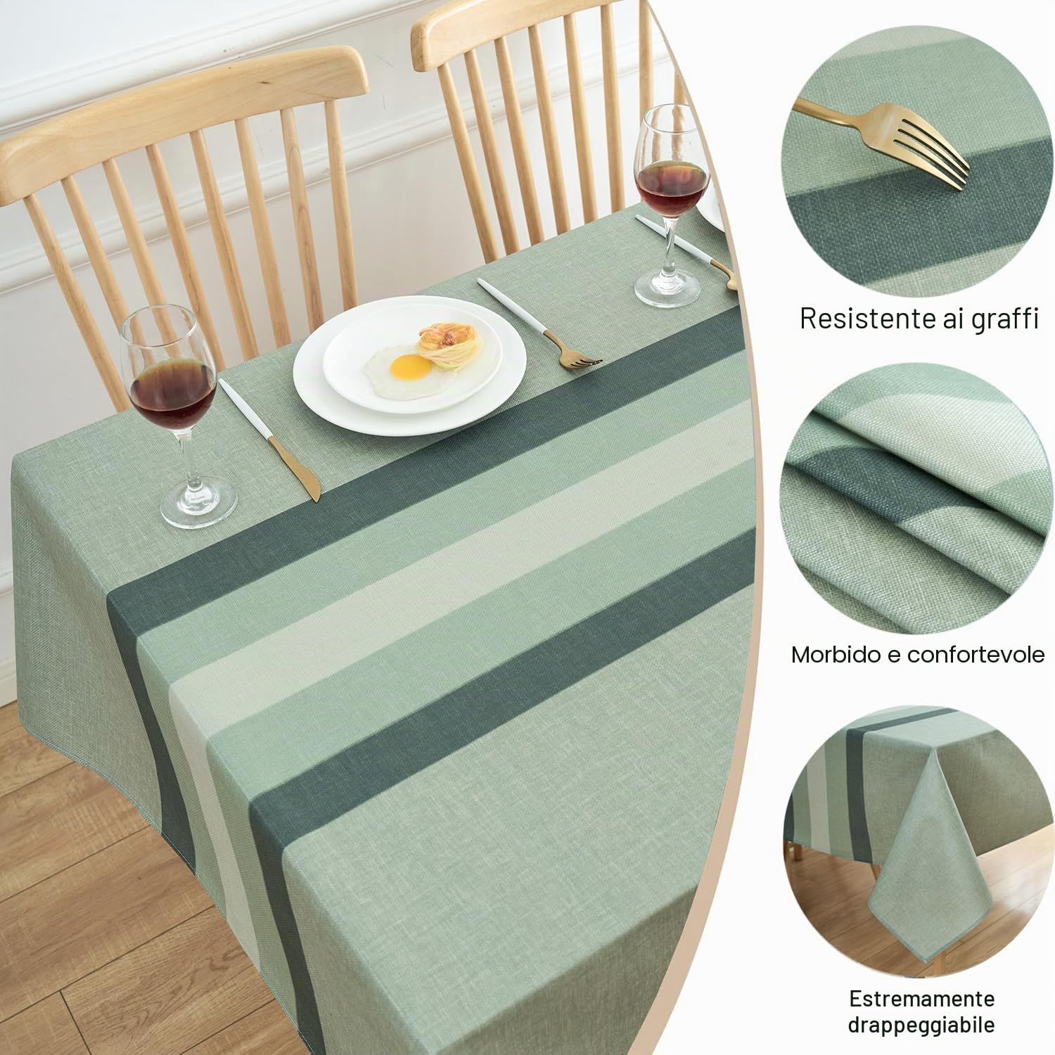 Tovaglia Righe Moderna 240x140 Tovaglia Rettangolare Verde Lino Vintage Tavolo da Giardino per Esterni Copritavolo da Cucina Resistente alle Intemperie per Primavera Autunno Compleanno