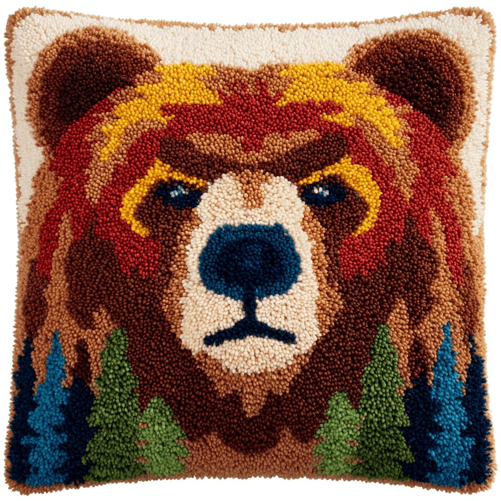 WallustrioaW Latch Hook Kits Pillow,Animal Bear