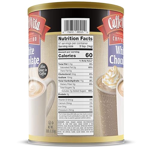 Miniatura 2 de Mezcla instantánea de cappuccino de chocolate blanco Caffe D'Vita - Polvo de chocolate blanco, sin gluten, sin colesterol, sin aceites hidrogenados,