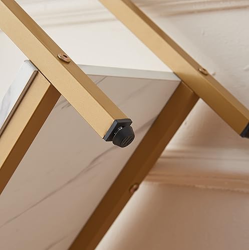 Miniatura 5 de loglus Mesa consola para entrada, Mesa de sofá de MDF de mármol sintético con marco dorado (doble capa, mármol blanco) Blanco mármol,Marco