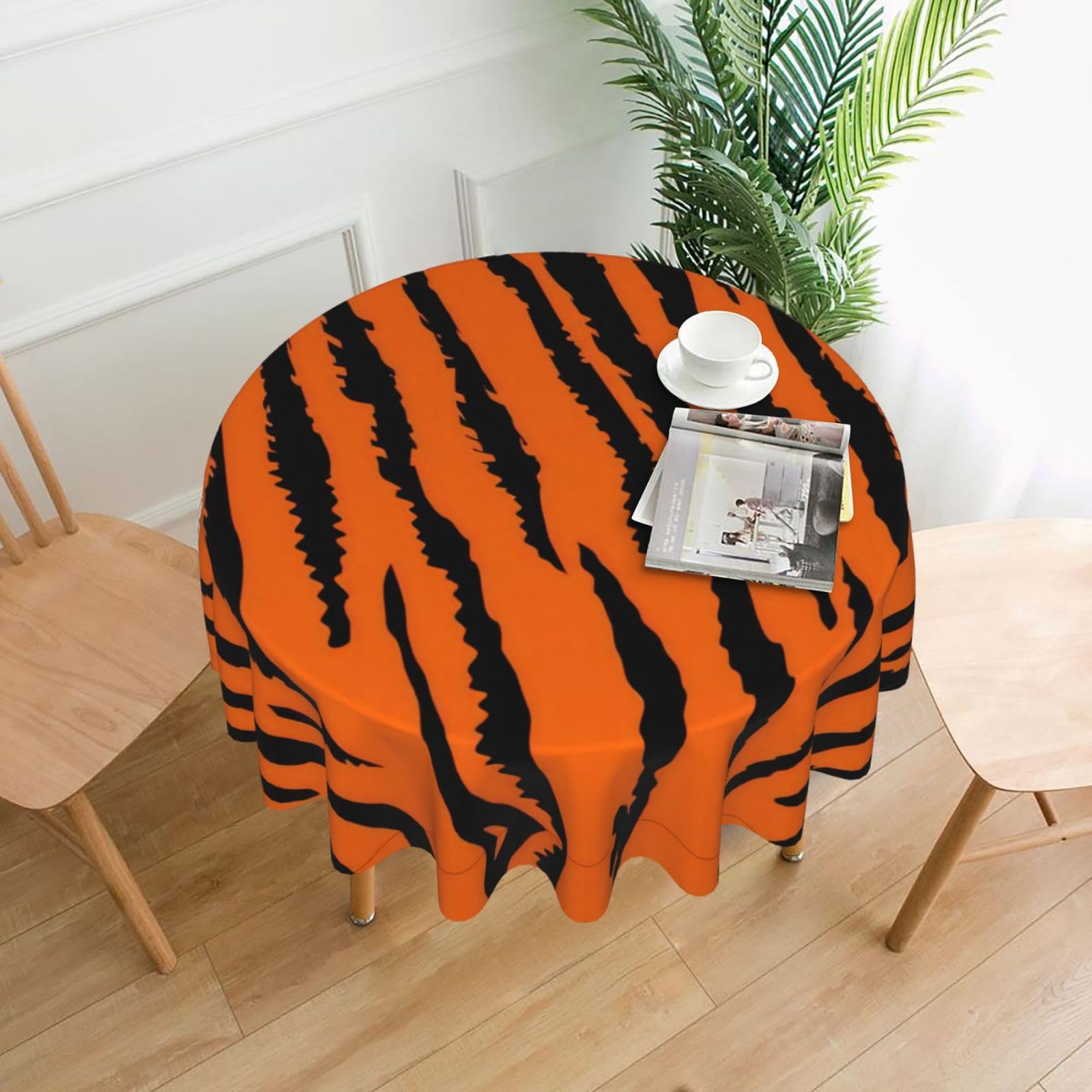 Hjfczh Black Orange Tiger Leopard Prints Round Table Throw 60 Inch - Waterproof Table Cover - Soft & Wrinkle Resistant Decor Layer For Dinners, Parties & Everyday Use
