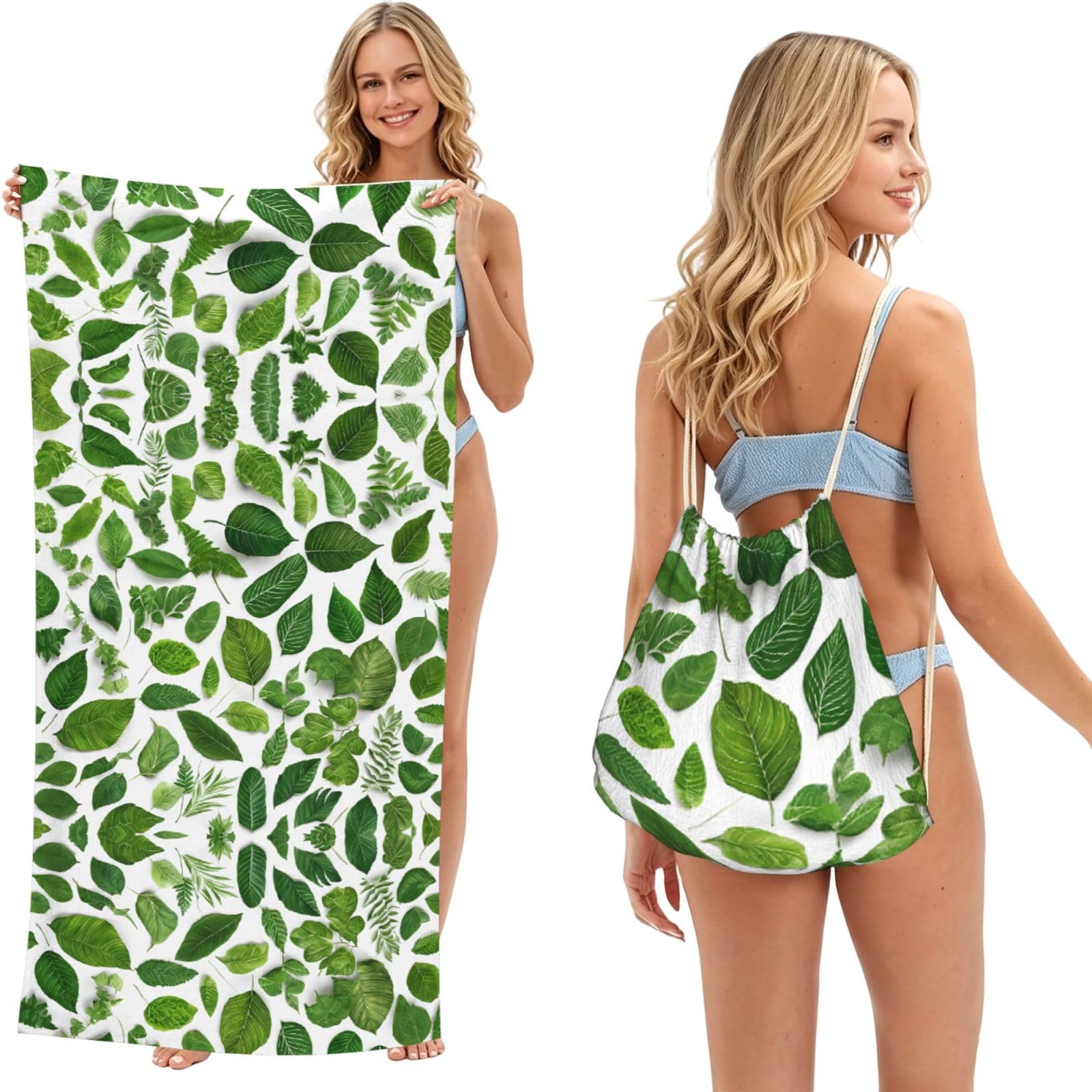 EZDLOWVBA Monstera Deliciosa Banana Palm Print Beach Towel Backpack 2 In 1 Summer Large Lightweight Beach Towel - Multifunctional Ship Pattern Towel Bag For Storage,Sport