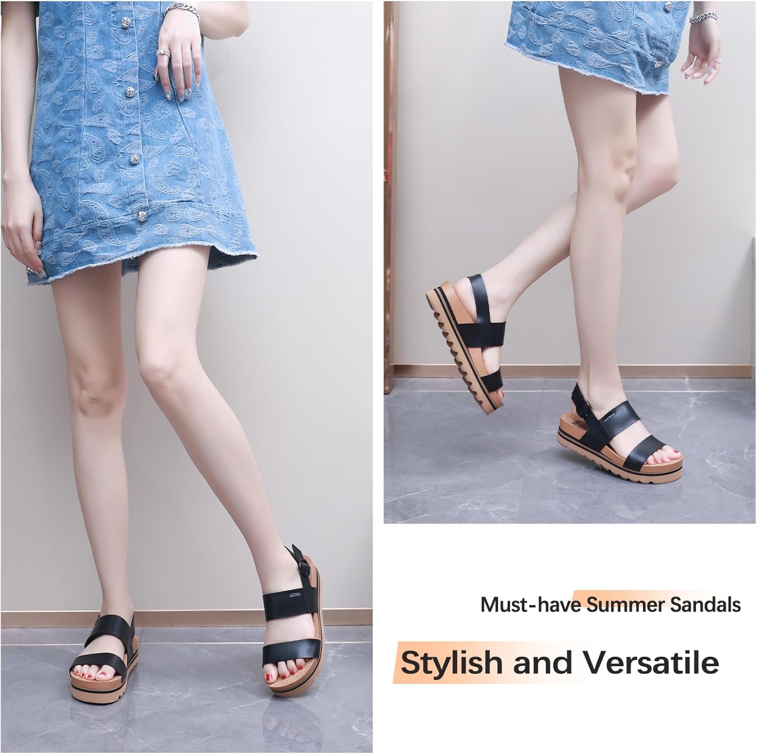 Women's Platform Sandals Arch Support Beach Slides for Woman Orthotic Summer Causal Cork Footbed Adjustable Buckle Elastic Band Cushion Cute Flatform sandalias de mujer - Image 6