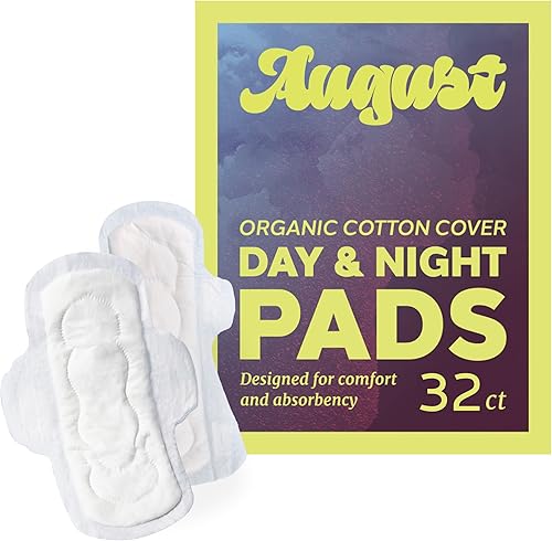 August Paquete de 16 almohadillas orgánicas de algodón orgánico para el día y la noche, paquete de 16 almohadillas de algodón orgánico nocturno,