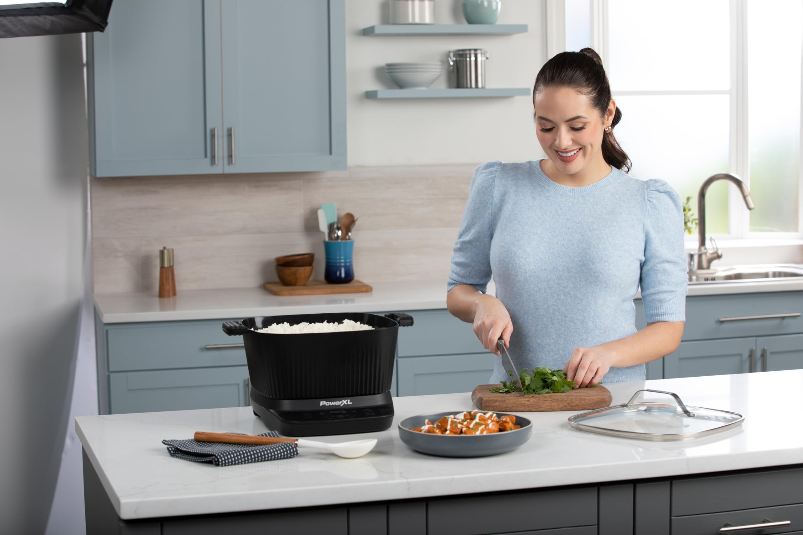 PowerXL™ StirMax™ Olla Multifuncional 5,7L con Tecnología StirMax™, 12 Funciones Preestablecidas, 1500W, Revestimiento Antiadherente Blue Diamond, Cocción Rápida, Diseño Compacto y Temporizador.