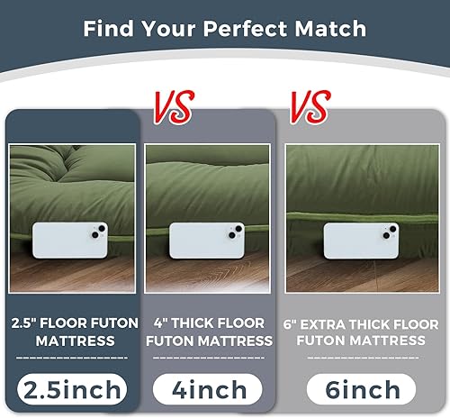 Miniatura 7 de MAXYOYO Colchón japonés extra grueso de 6 pulgadas, colchón de tatami plegable para adultos, cama enrollable para habitación de invitados,