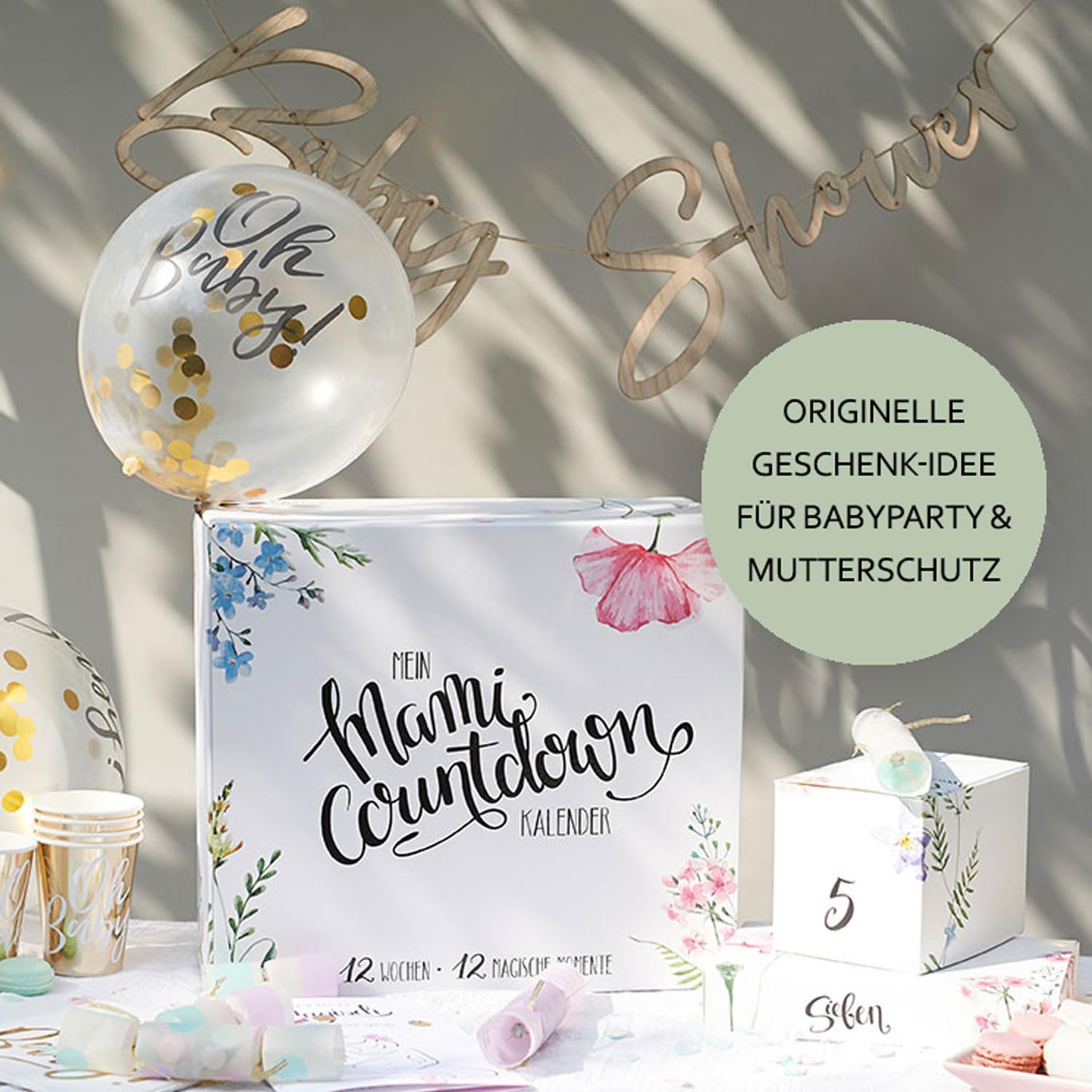 Mami-Countdown-Kalender | 12 Geschenke für die werdende Mama | Verwöhnbox für Schwangere | Persönliches Geschenk zur Babyparty, Mutterschutz, von Familie und Freunden | Erinnerungsbox | NEU