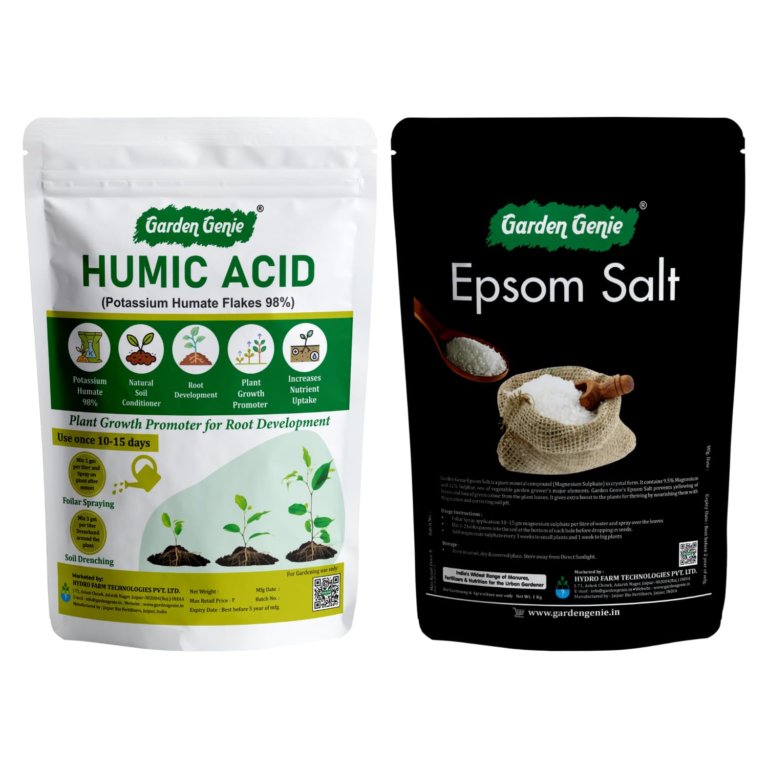 Garden Genie Humic Acid (Potassium Humate Flakes 98%) 900g & Epsom Salt for Plants (Magnesium Sulphate) 1 Kg | Organic Fertilizer for Home Garden (B0CS9SL5XW) Amazon Price History, Amazon Price Tracker