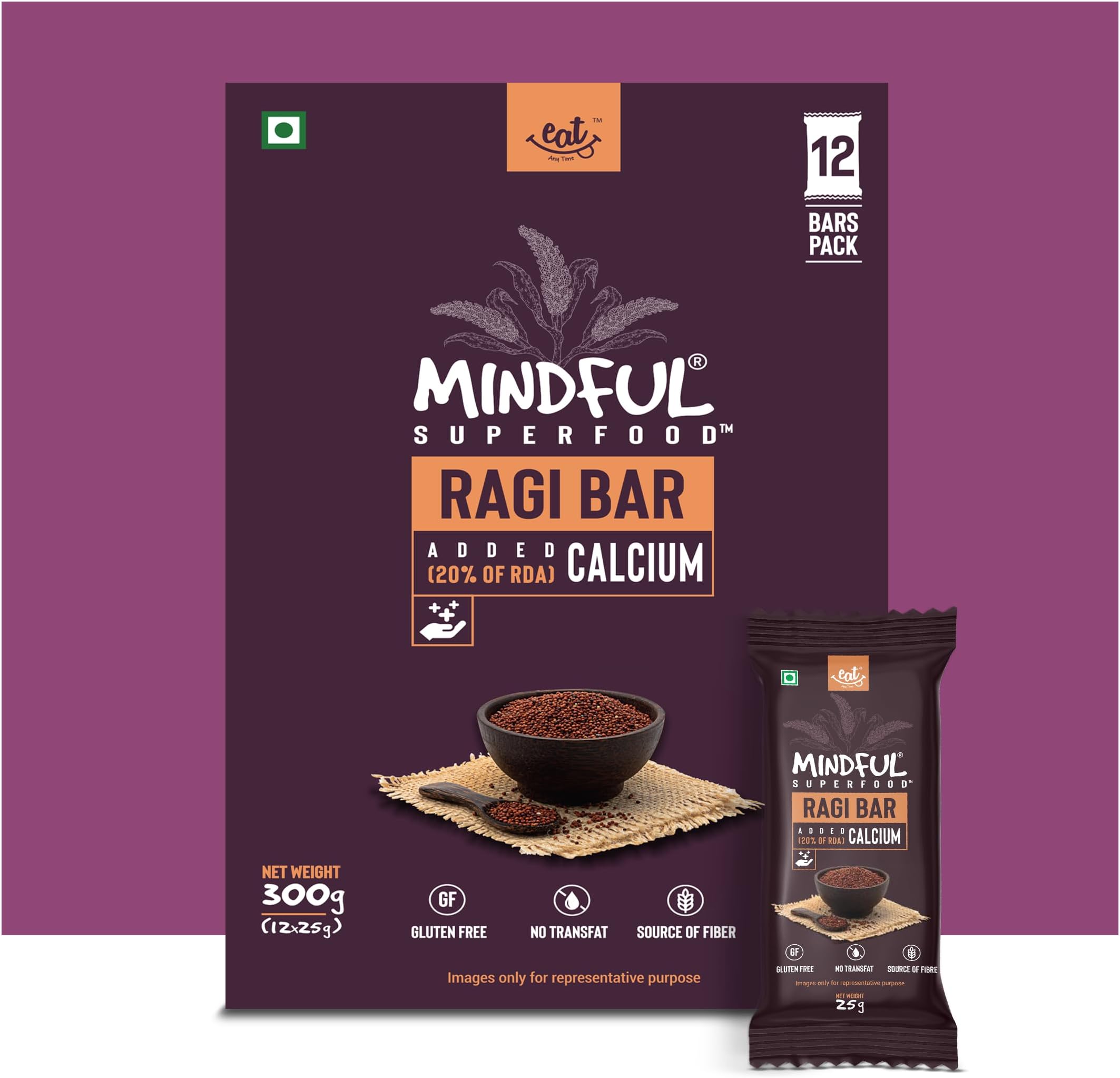 Eat Anytime Multigrain Millet Energy Chocolates, 12 Bars | High Protein, High Fiber, No Added Sugar | Gluten Free Granola Bars with Ragi, Dark Chocolate | Healthy Snack (300g)