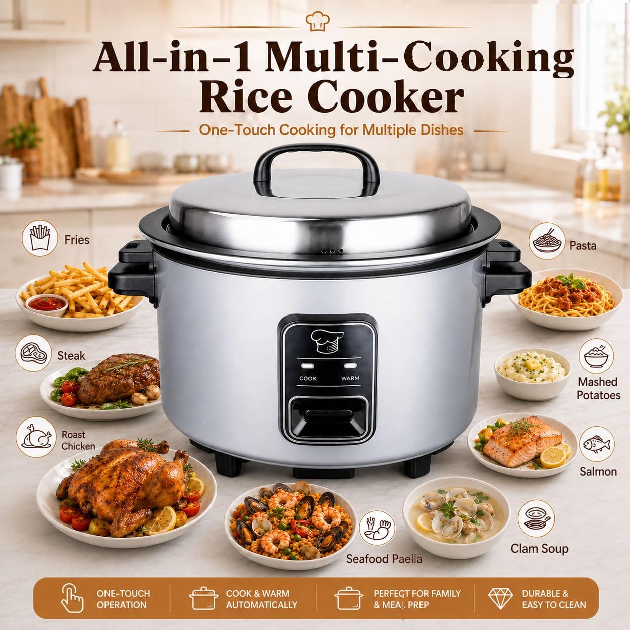 15L Commercial Rice Cooker Large Electric Rice Cooker 84 Cups Cooked Electric Rice Cooker for Restaurants | 24H Keep Warm | Non-Stick Pot | 1350W Fast Cooking Food Warmer | One Touch Operation image 5