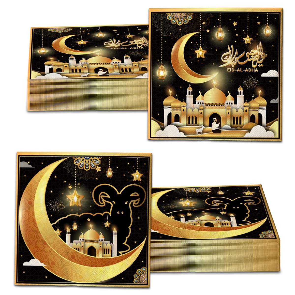 Photo 1 of Eid al-Adha Napkin Decoration - Eid Mubarak Party Supplies Black Gold Eid Mubarak Paper Napkin for Muslim Ramadan Table Decoration?40Pieces?