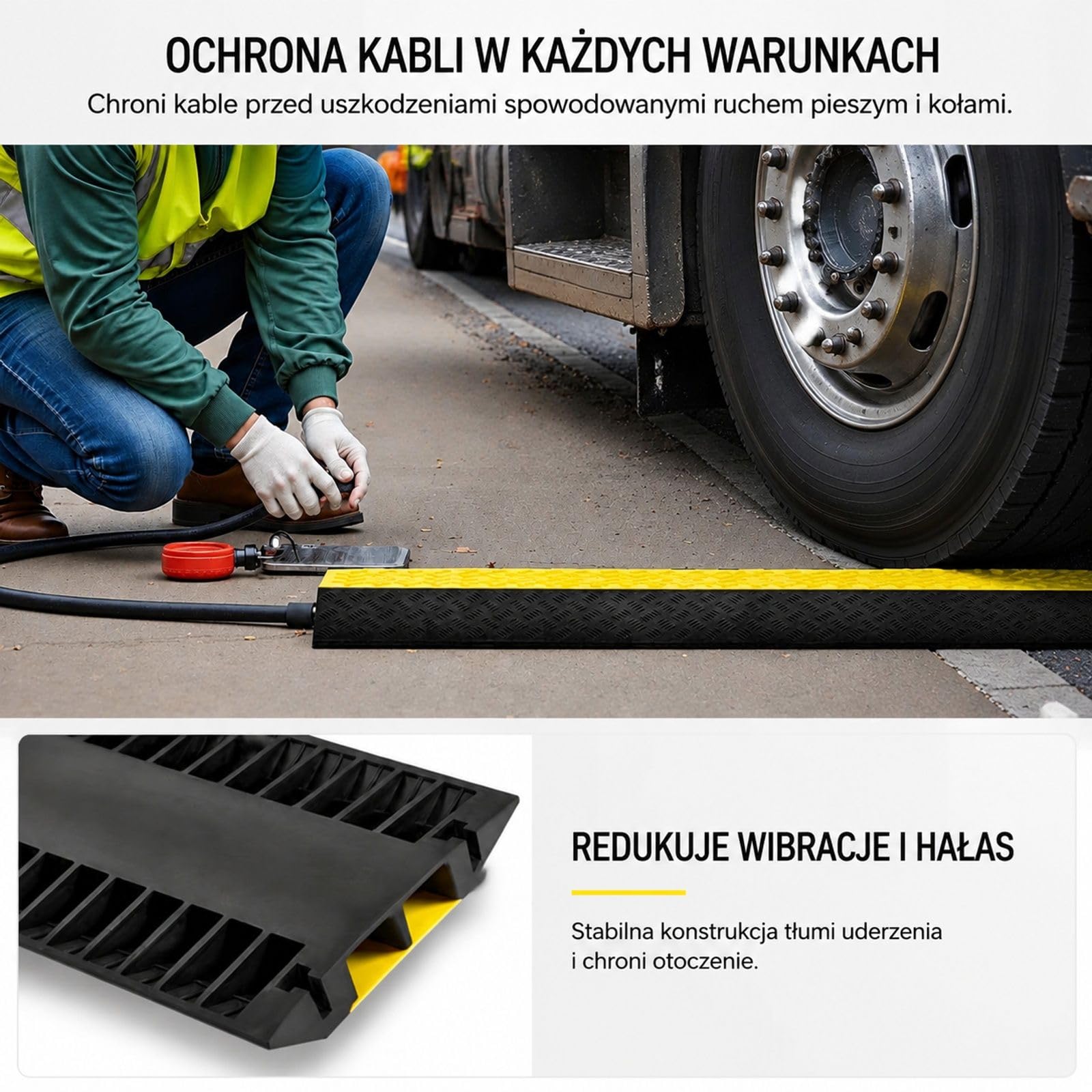 Gumowa rampa kablowa z 2 kanałami, listwa podłogowa, 1 sztuka do domu, biura i magazynu