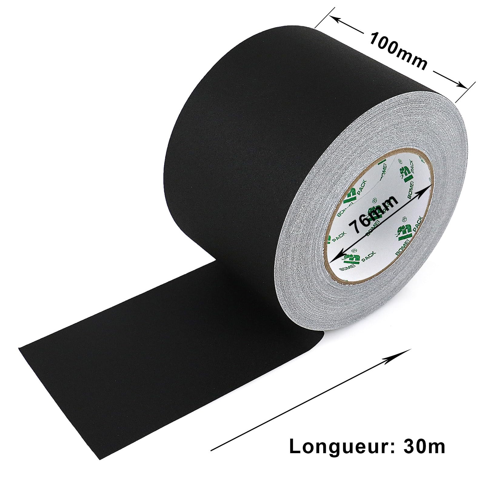 BOMEI PACK Noir Gaffer Ruban adhésif en tissu, 100MM x 30M, Mat Chiffon Tuban Adhésif, Gaffers Tape pour Câbles, Photographie