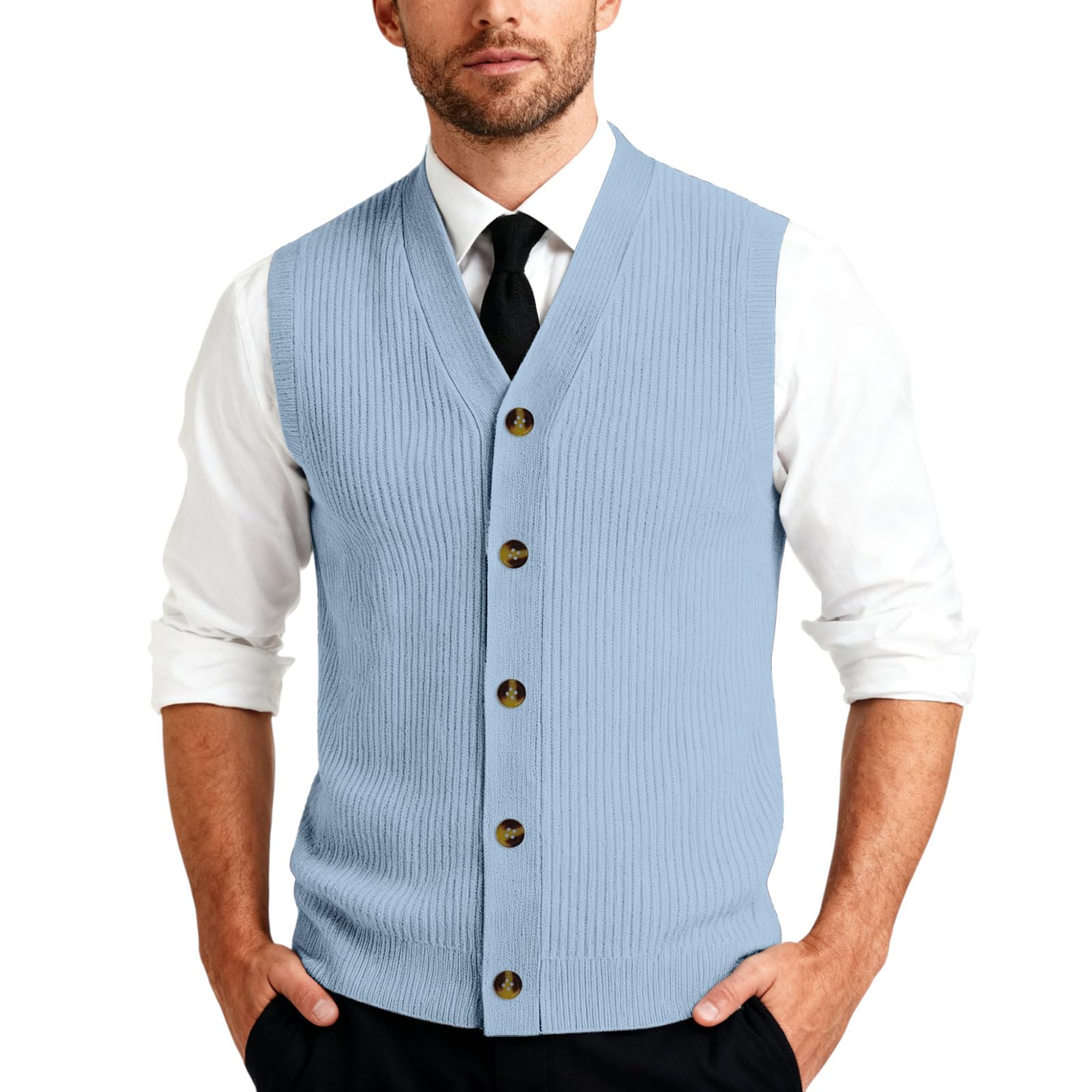 Herren Pullover Weste V Ausschnitt Business Casual Strickweste Cardigan Knopfleiste Pullunder Herren Einfarbig Ärmellose Pulloverwestee Strickpullover