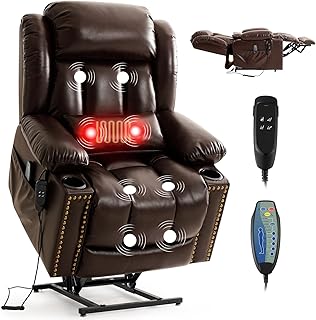 DUANDUAN 2 Motoren Relaxsessel Elektrisch mit Liegefunktion, Massagesessel Fernsehsessel mit Aufstehhilfe, 180°Verstellbar Liegesessel mit Schlaffunktion, Verlängerte Fußstütze, Massageheizung, Braun