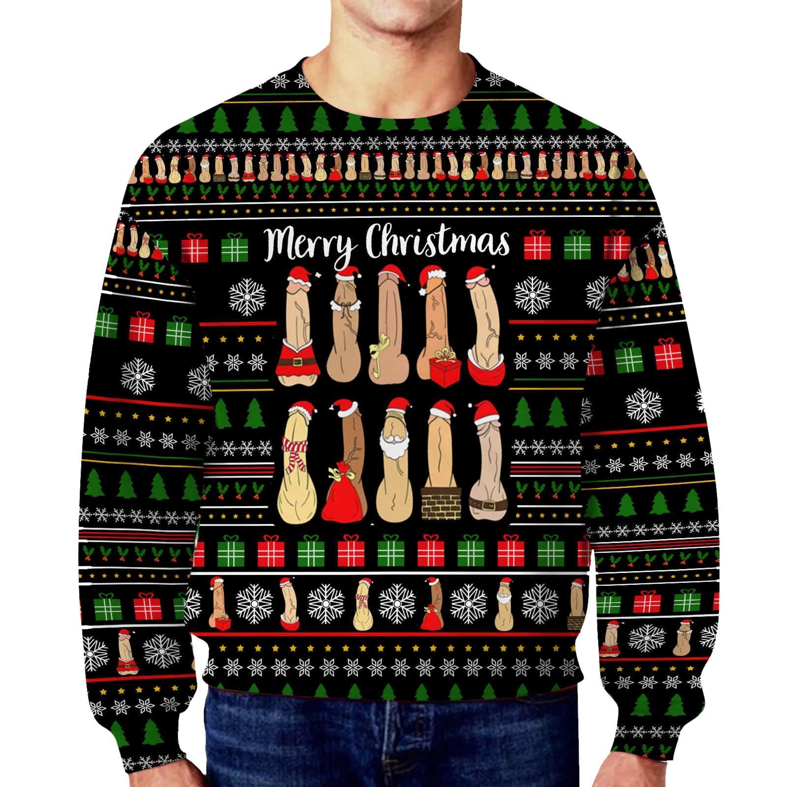 Generisch Men's Sweater Men's Women's Winter Christmas Top Blouse Stylish Warm Long Sleeve Sweatshirt with Casual Amusing Print Blouse Pullover R Coat Short