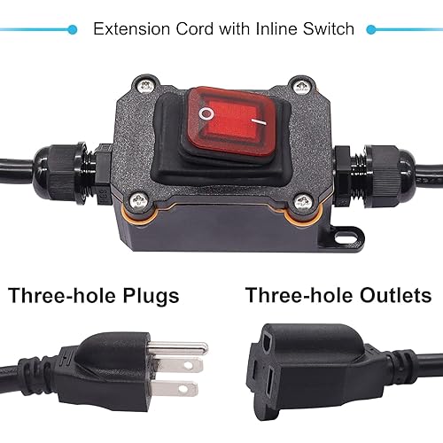 Miniatura 5 de Hmknana Cable de extensión impermeable IP67 de 3 clavijas para exteriores con interruptor en línea de encendidoapagado 16A250V 20A125V CA 16AWG 2FT