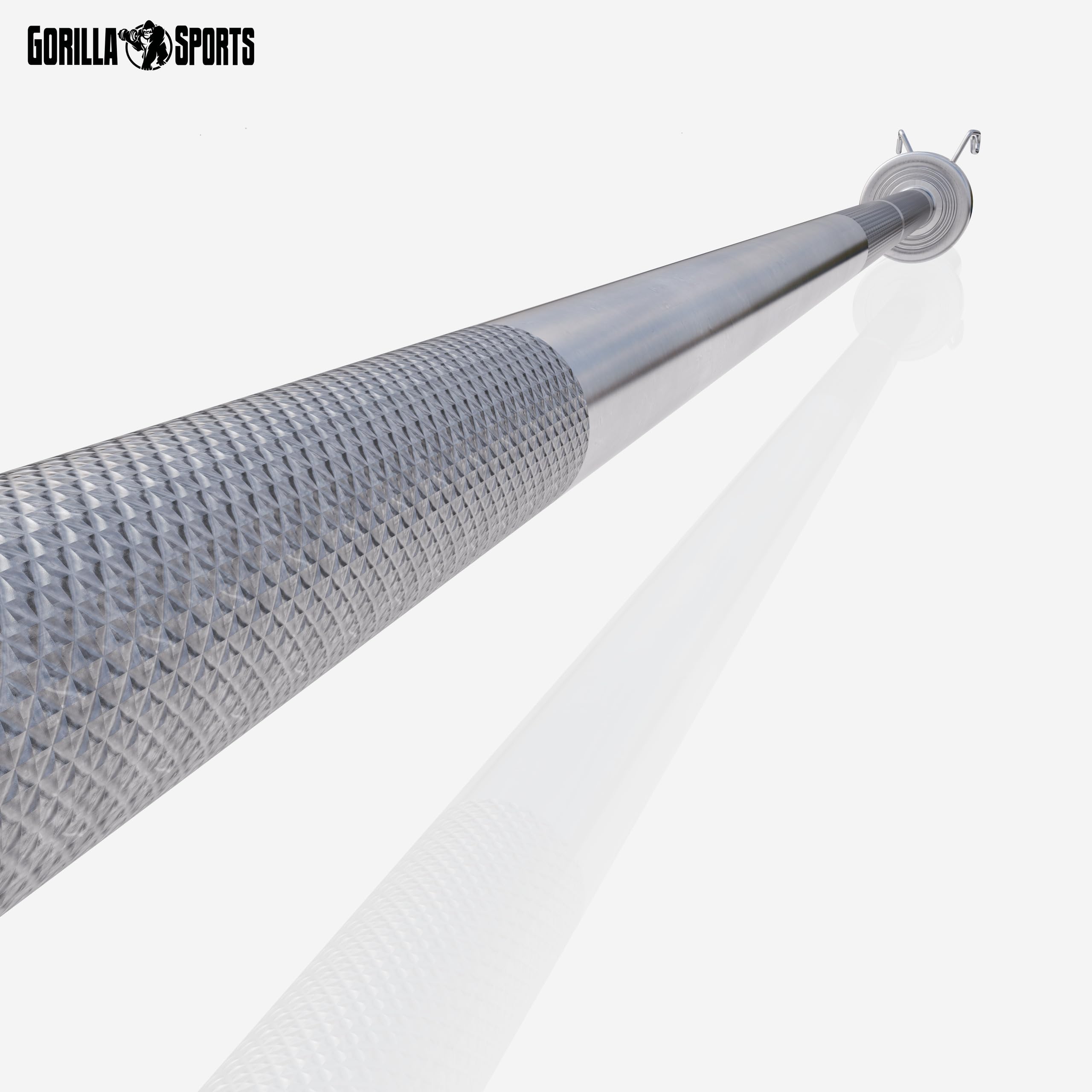 GORILLA SPORTS® Langhantelstange - 218cm / 220cm, Olympische, 50mm, bis 450 kg Belastbar, inkl. 2 Federverschlüssen, Gerändelt, Verchromt - Langhantel, Olympia Hantelstange, Langhantel-Stange